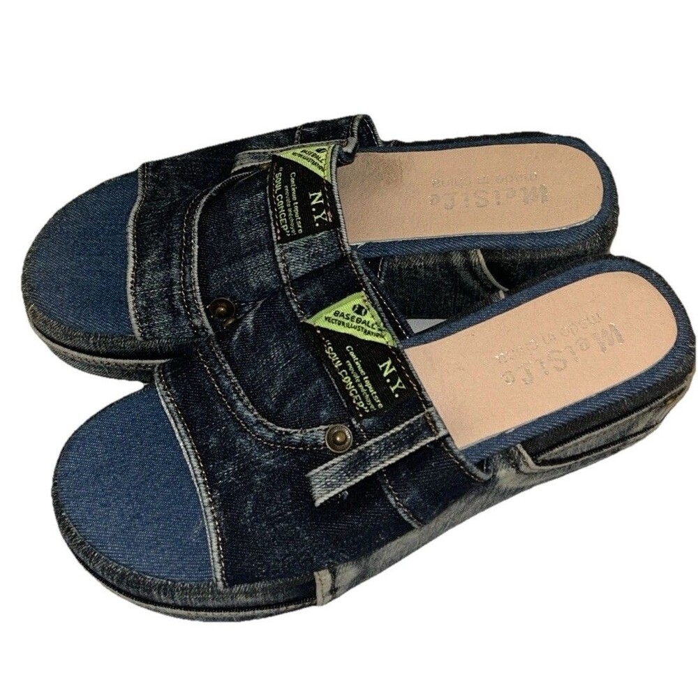 Meisile Platform Slide Blue Denim Sandals Size 41 ~ US 10/10.5